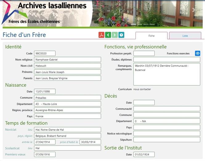 Fiche des archives lassaliiennes